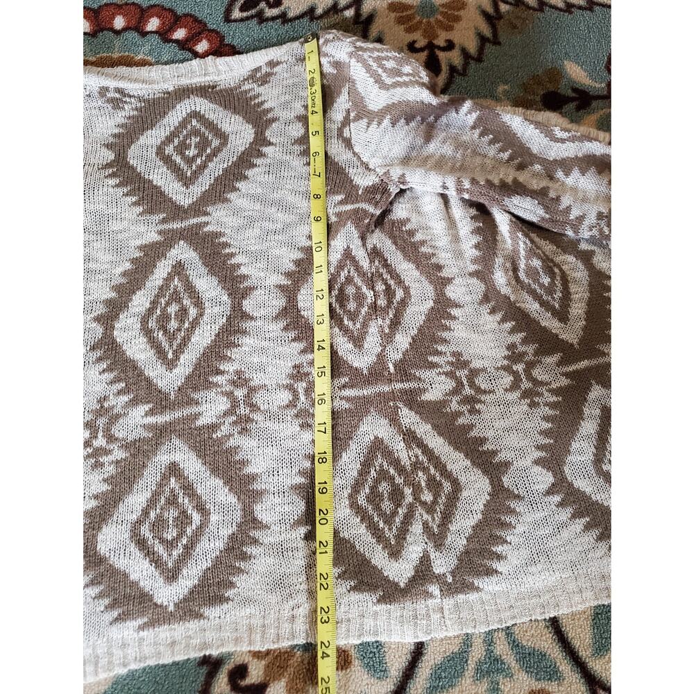 Arizona Aztec Diamond Neutral Tan Cream Open Cardigan Sweater Womens Size S - Picture 8 of 13